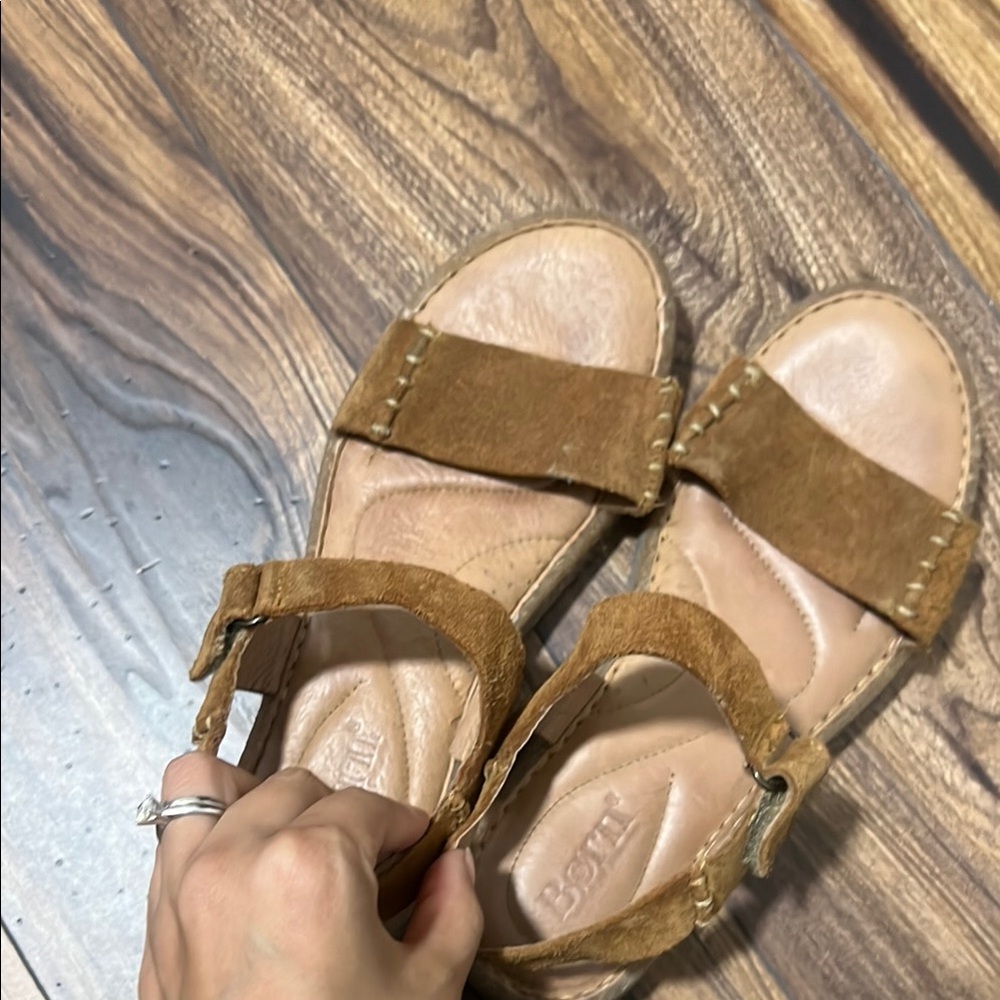 Born Tan Sandals with Suede Straps and Cork Sole